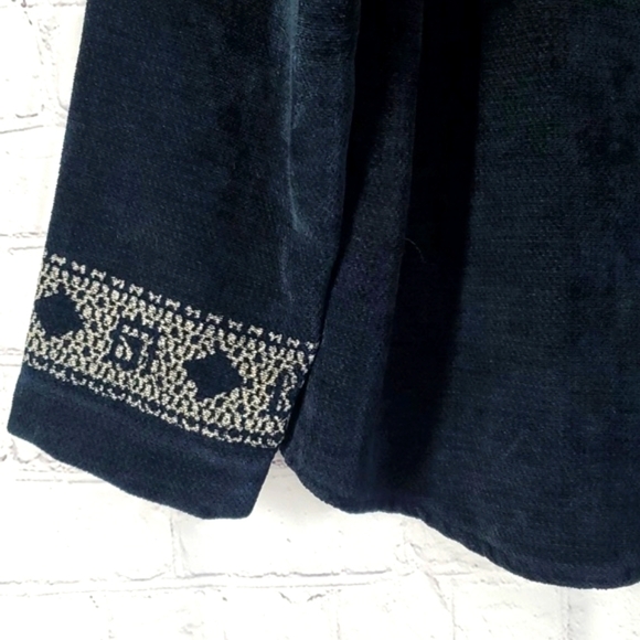 Vintage Chico's Design Navy Blue Black Southwestern Full Zip Jacket Shacket Sz 2 - Picture 7 of 17